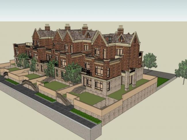 Sketchup别墅模型|联排别墅，古典风格