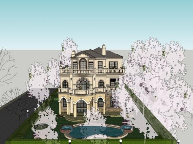 Sketchup别墅模型|独栋别墅，古典风格