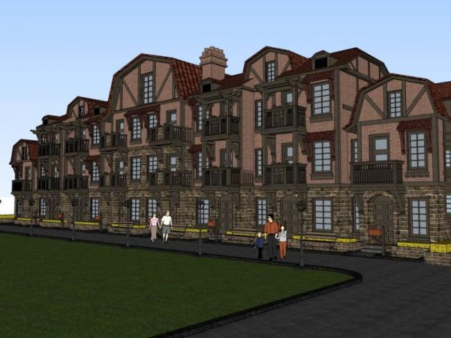 Sketchup别墅模型|联排别墅，古典风格