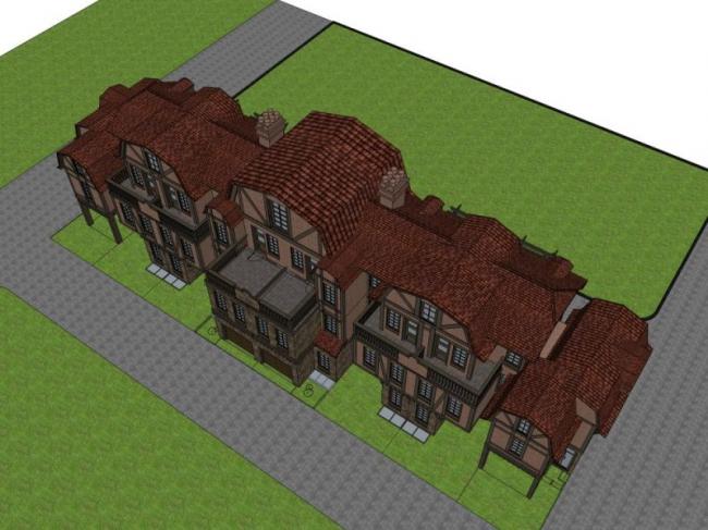 Sketchup别墅模型|联排别墅，古典风格