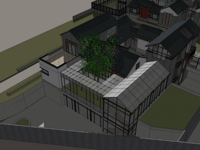 Sketchup别墅模型|叠拼别墅，中式风格