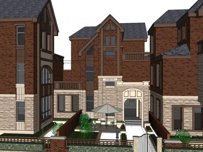 Sketchup别墅模型|联排别墅，现代风格