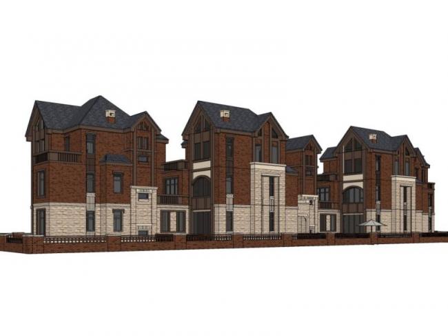 Sketchup别墅模型|联排别墅，现代风格