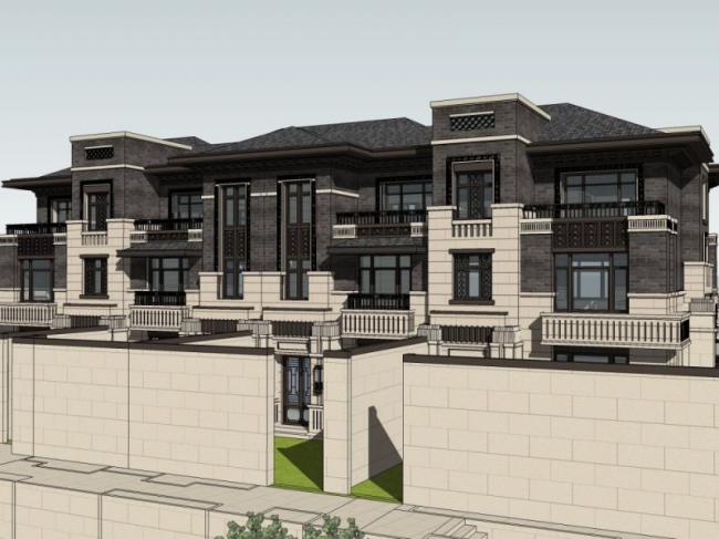 Sketchup别墅模型|联排别墅，现代中式风格