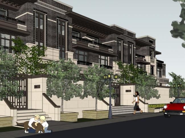 Sketchup别墅模型|联排别墅，现代中式风格