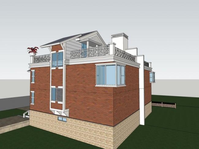 Sketchup别墅模型|双拼别墅，现代风格