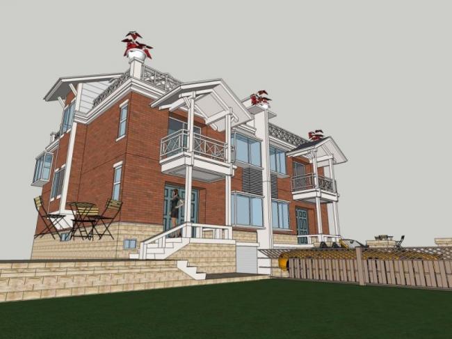 Sketchup别墅模型|双拼别墅，现代风格