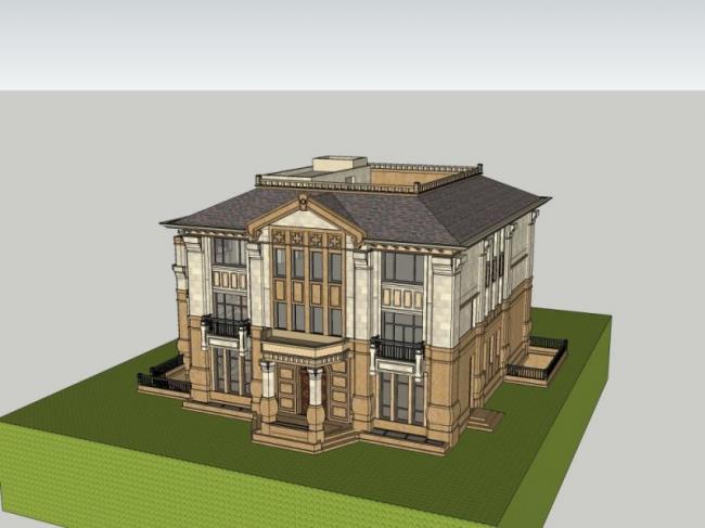 Sketchup别墅模型|独栋别墅，古典风格