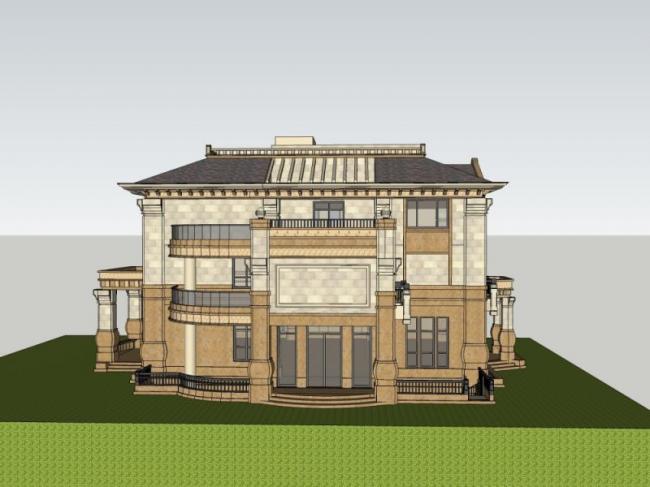 Sketchup别墅模型|独栋别墅，古典风格