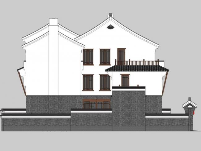 Sketchup别墅模型|双拼别墅，现代中式风格