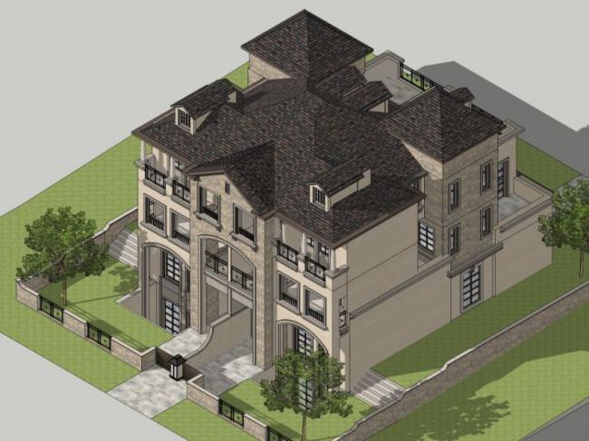 Sketchup别墅模型|双拼别墅，现代风格