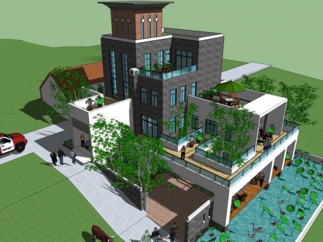 Sketchup别墅模型|叠拼别墅，现代风格