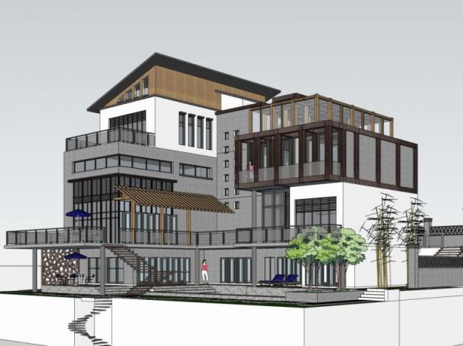 Sketchup别墅模型|叠拼别墅，现代风格