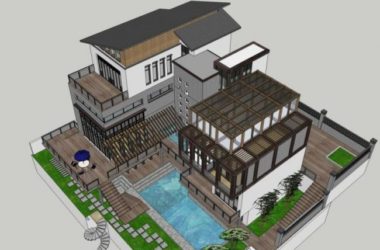 Sketchup别墅模型|叠拼别墅，现代风格-BIM建筑网