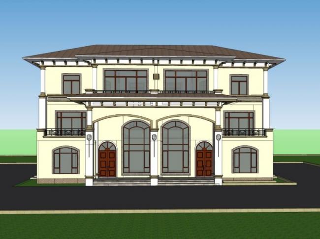 Sketchup别墅模型|双拼别墅，现代风格