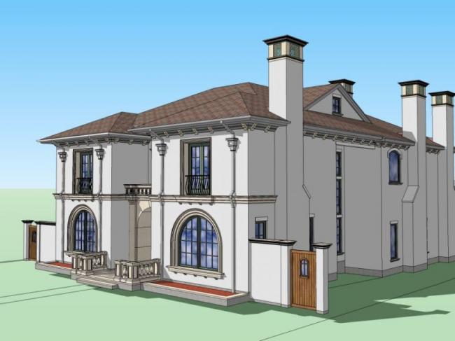 Sketchup别墅模型|双拼别墅，现代风格