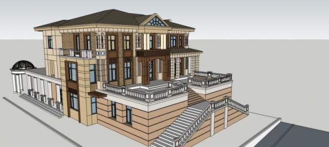 Sketchup别墅模型|叠拼别墅，现代风格
