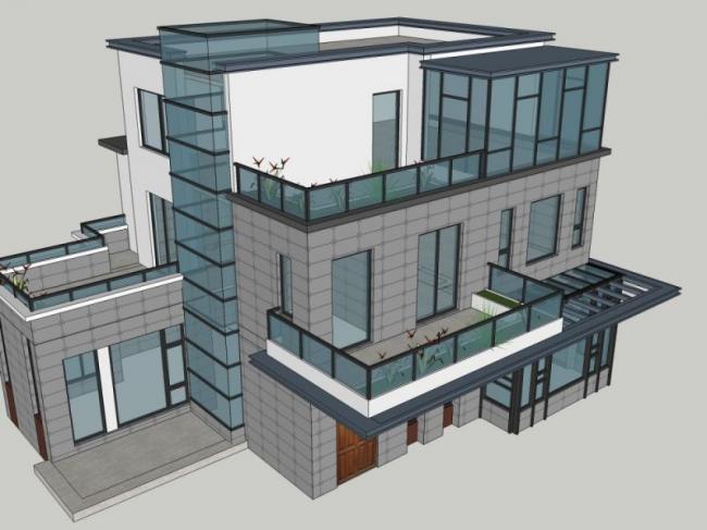 Sketchup别墅模型|独栋别墅，现代风格