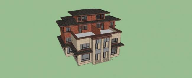 Sketchup别墅模型|双拼别墅，现代风格