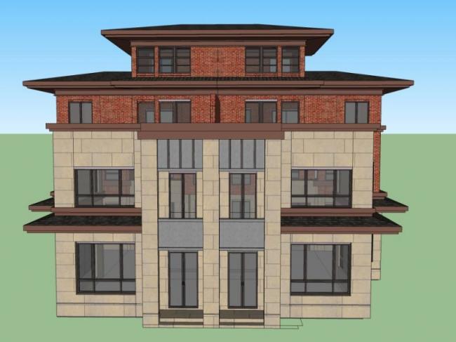 Sketchup别墅模型|双拼别墅，现代风格
