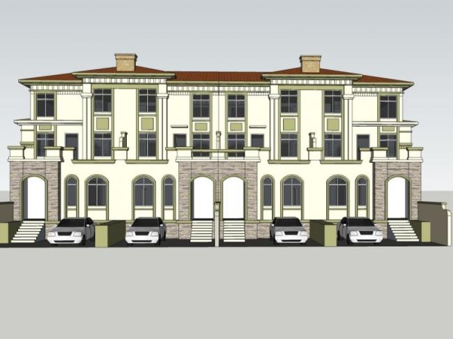 Sketchup别墅模型|联排别墅，现代风格