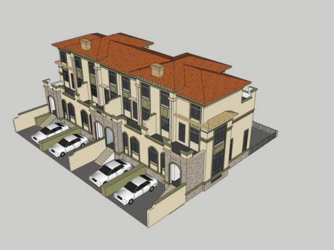 Sketchup别墅模型|联排别墅，现代风格