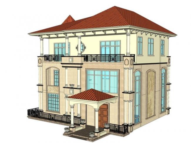 Sketchup别墅模型|独栋别墅，古典风格
