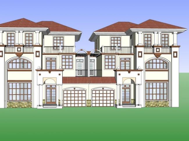 Sketchup别墅模型|双拼别墅，欧式古典风格