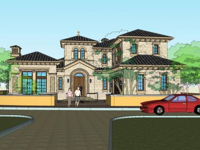 Sketchup别墅模型|叠拼别墅，欧式古典风格