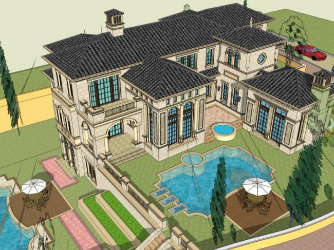 Sketchup别墅模型|叠拼别墅，欧式古典风格