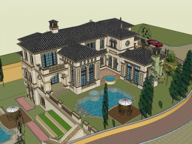 Sketchup别墅模型|叠拼别墅，欧式古典风格