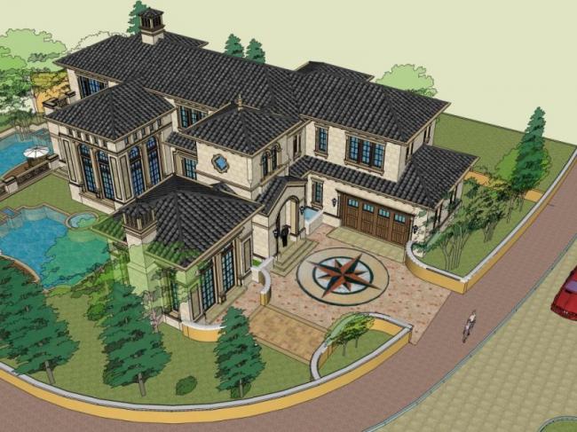 Sketchup别墅模型|叠拼别墅，欧式古典风格