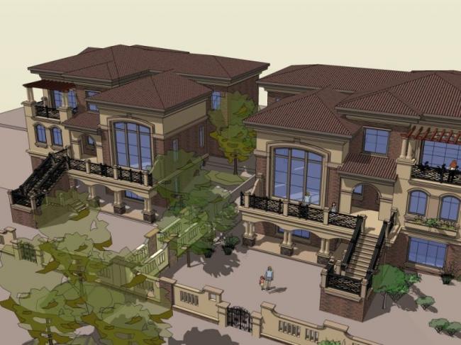 Sketchup别墅模型|双拼别墅，欧式古典风格