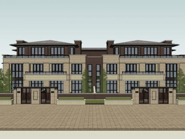 Sketchup别墅模型|联排别墅，现代风格