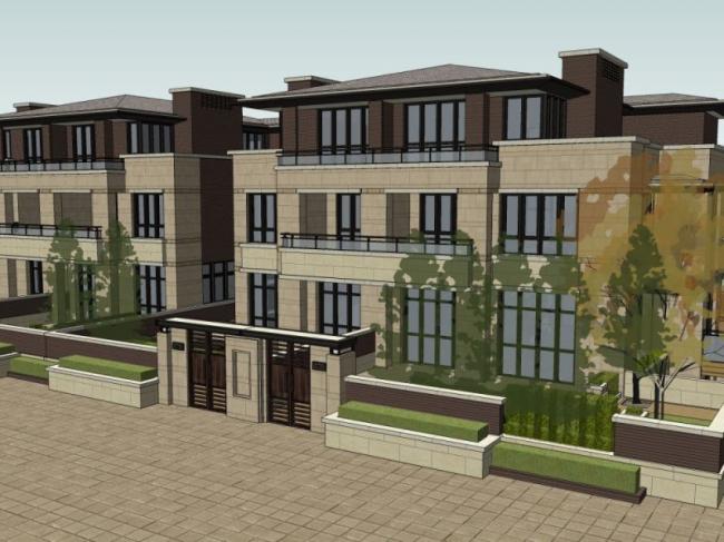 Sketchup别墅模型|联排别墅，现代风格