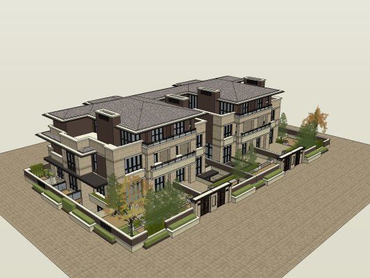 Sketchup别墅模型|联排别墅，现代风格