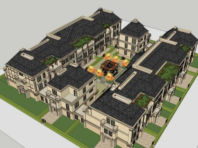 Sketchup别墅模型|联排别墅，现代风格