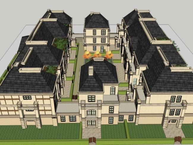 Sketchup别墅模型|联排别墅，现代风格