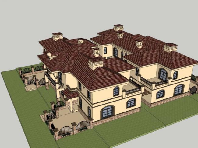 Sketchup别墅模型|合院别墅，现代风格