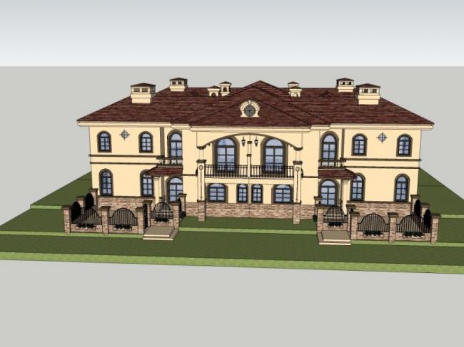 Sketchup别墅模型|合院别墅，现代风格