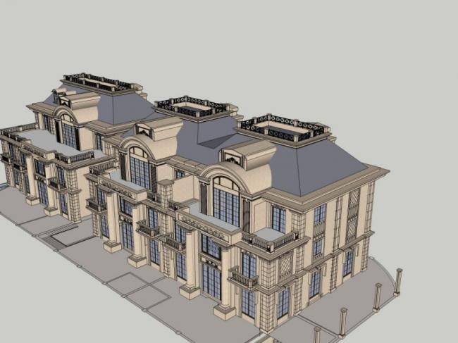 Sketchup别墅模型|联排别墅，古典风格