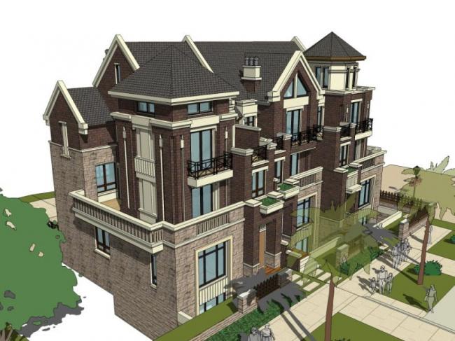 Sketchup别墅模型|联排别墅，现代风格