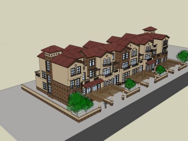 Sketchup别墅模型|联排别墅，现代风格