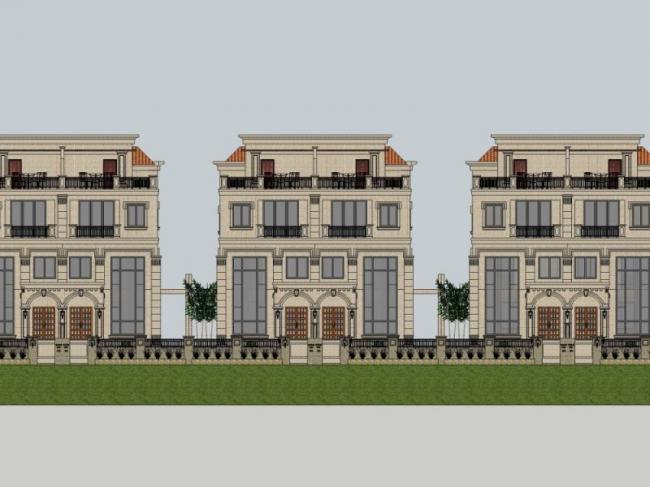 Sketchup别墅模型|联排别墅，现代风格