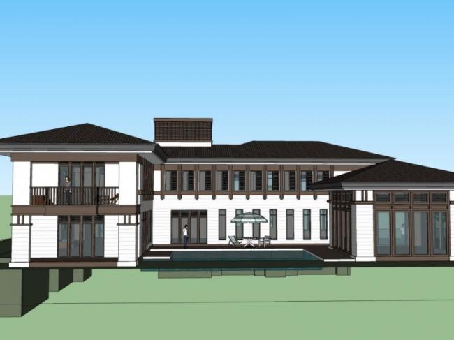 Sketchup别墅模型|独栋别墅，现代中式风格