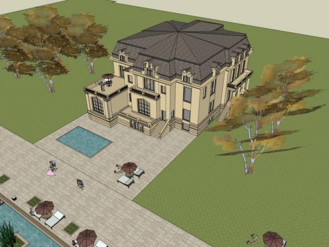 Sketchup别墅模型|独栋别墅，欧式古典风格