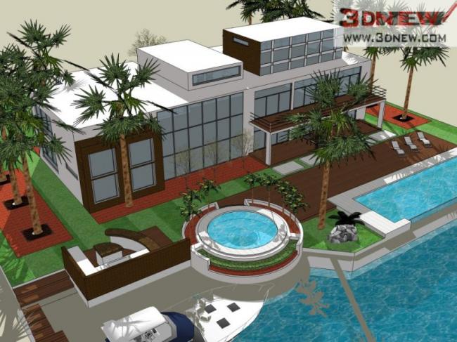 Sketchup别墅模型|独栋别墅，现代风格