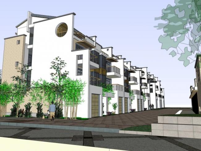 Sketchup别墅模型|别墅群，现代中式风格