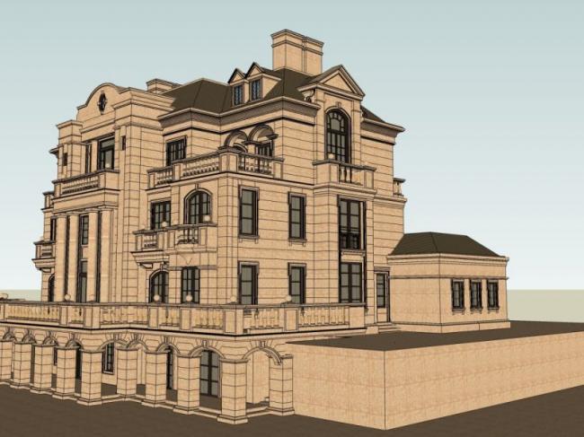 Sketchup别墅模型|叠拼别墅，法式古典风格