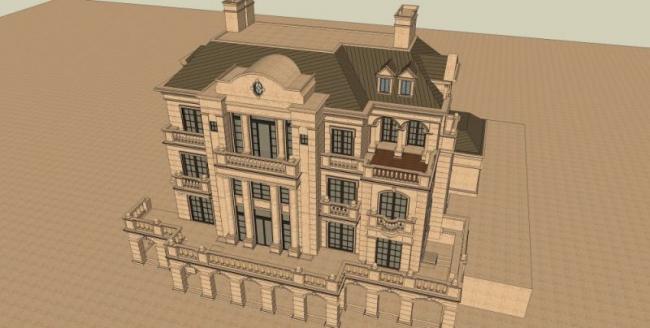 Sketchup别墅模型|叠拼别墅，法式古典风格